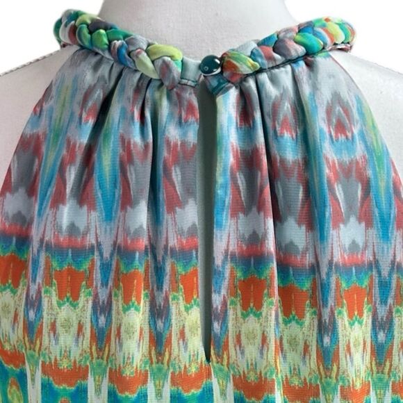 J.B.S. Petites Pull On Dress Multi Colored Size 8P Braided Neckline Detail - Picture 6 of 12